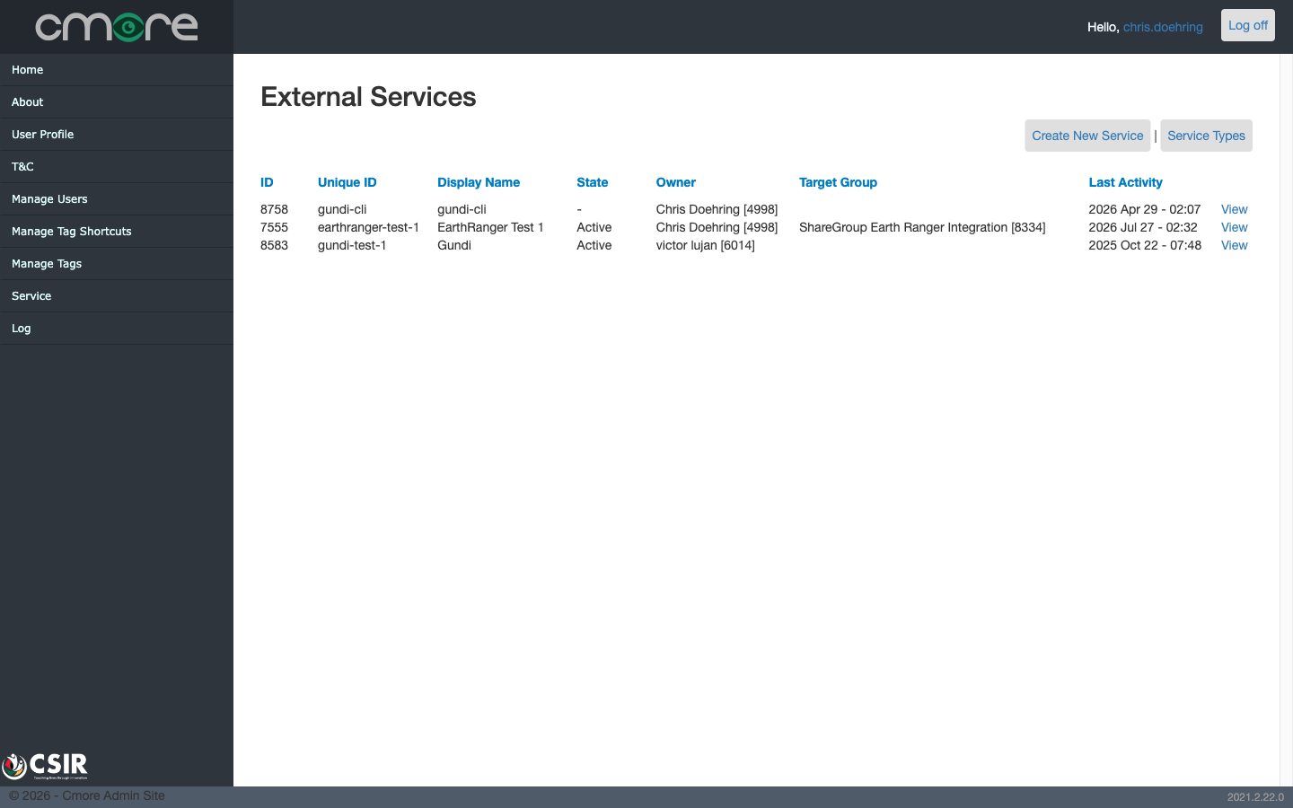 External Services list