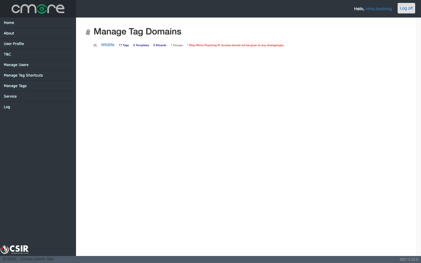 Manage Tags: the Wildlife domain