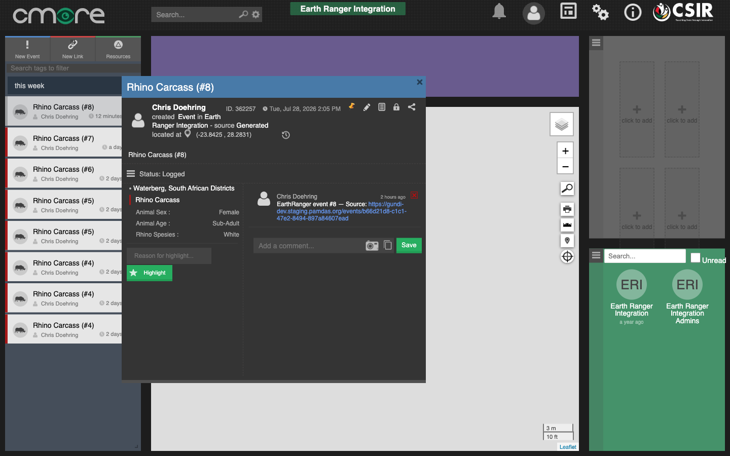 The test event delivered to CMORE
