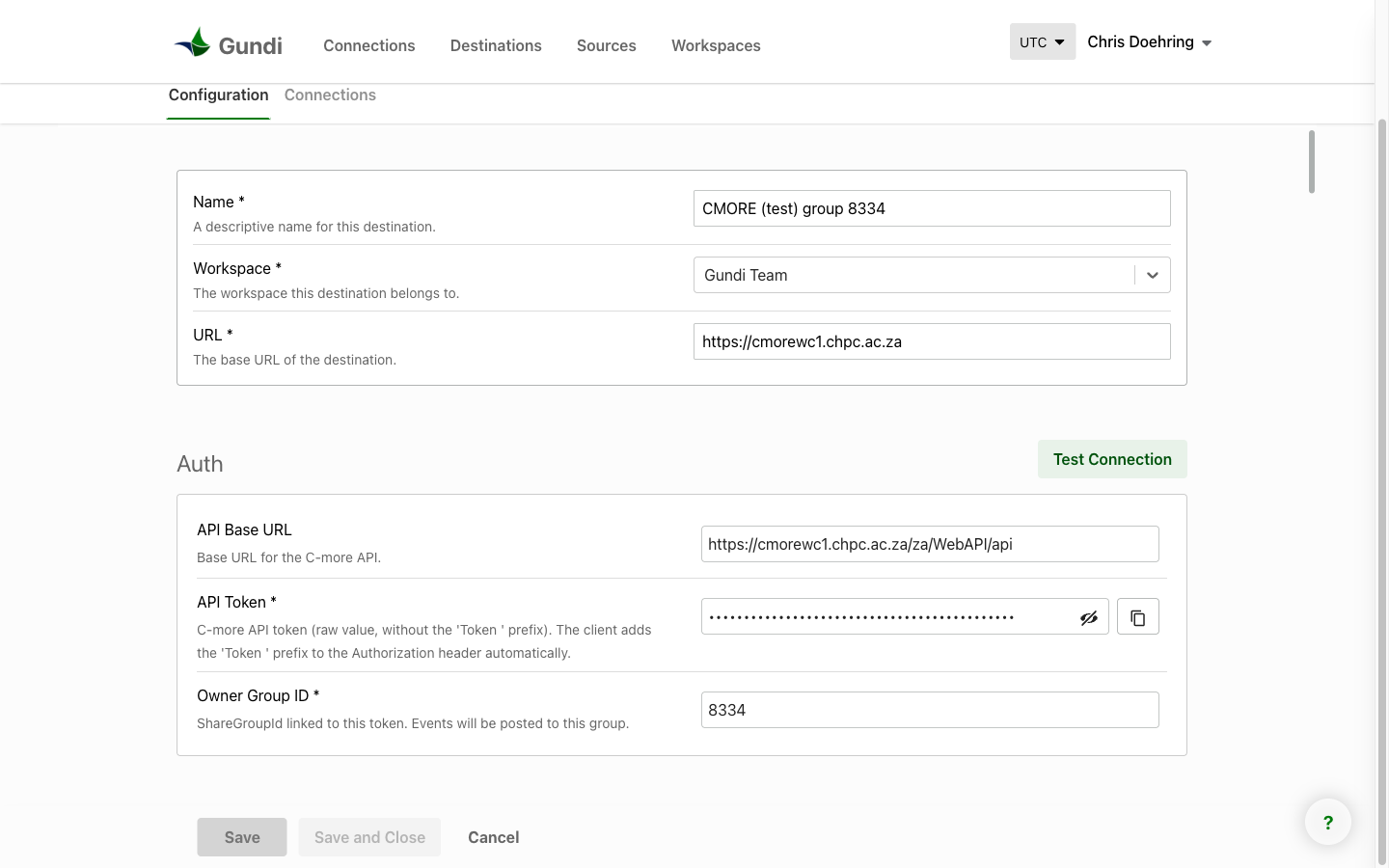 The Auth section, filled in