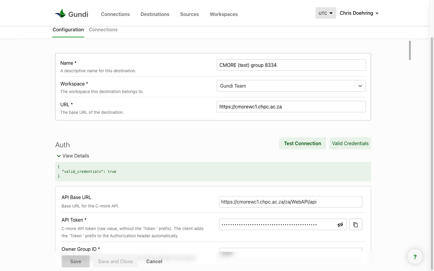 Test Connection returning Valid Credentials